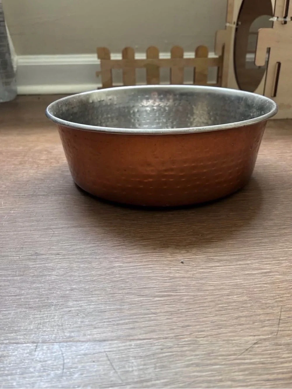 EveryYay Dining In Copper-Plated and Hammered Stainless-Steel Dog Bowl, 11 Cups